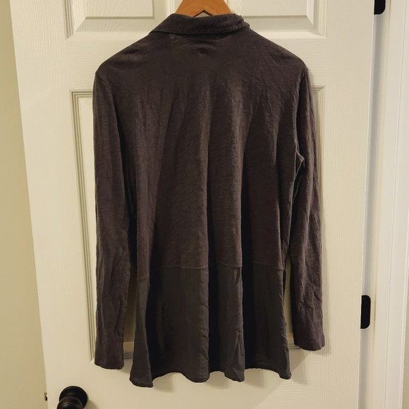 Anthropologie Meadow Rue Dark Grey 3/4 sleeve button down shirt Size L - Picture 12 of 15